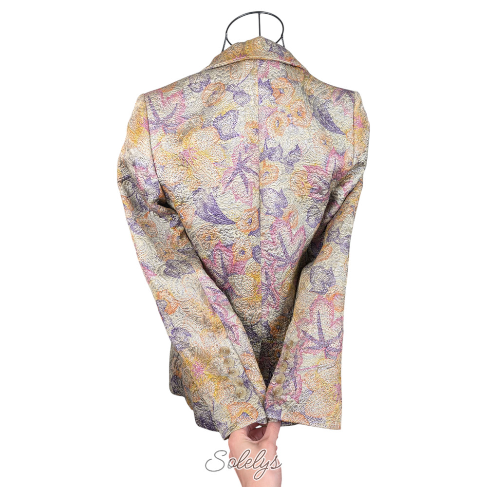 Zadig & Voltaire Deluxe Virginie Embossed Floral Gold Purple Blazer 36 Small - Picture 12 of 14